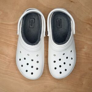 Crocs Classic Lined Clog White Grey Faux Fur Men's 7 Women's 9